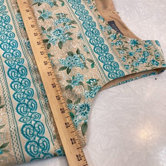Midi Sleeveless Sheath Dress Floral Blue/Tan Women 18 Slit Career Koret Vintage - Picture 8 of 16